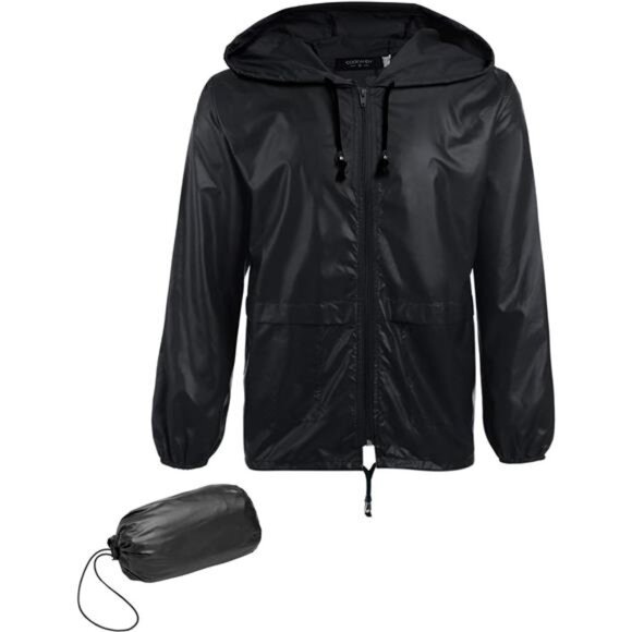 Mens Packable Rain Jacket Lightweight Waterproof Raincoat with